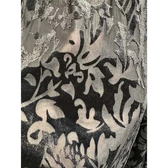 Roaman's Black Burnout Velvet Tunic Top 28W Gold Embroidered Boho Goth - Picture 6 of 9